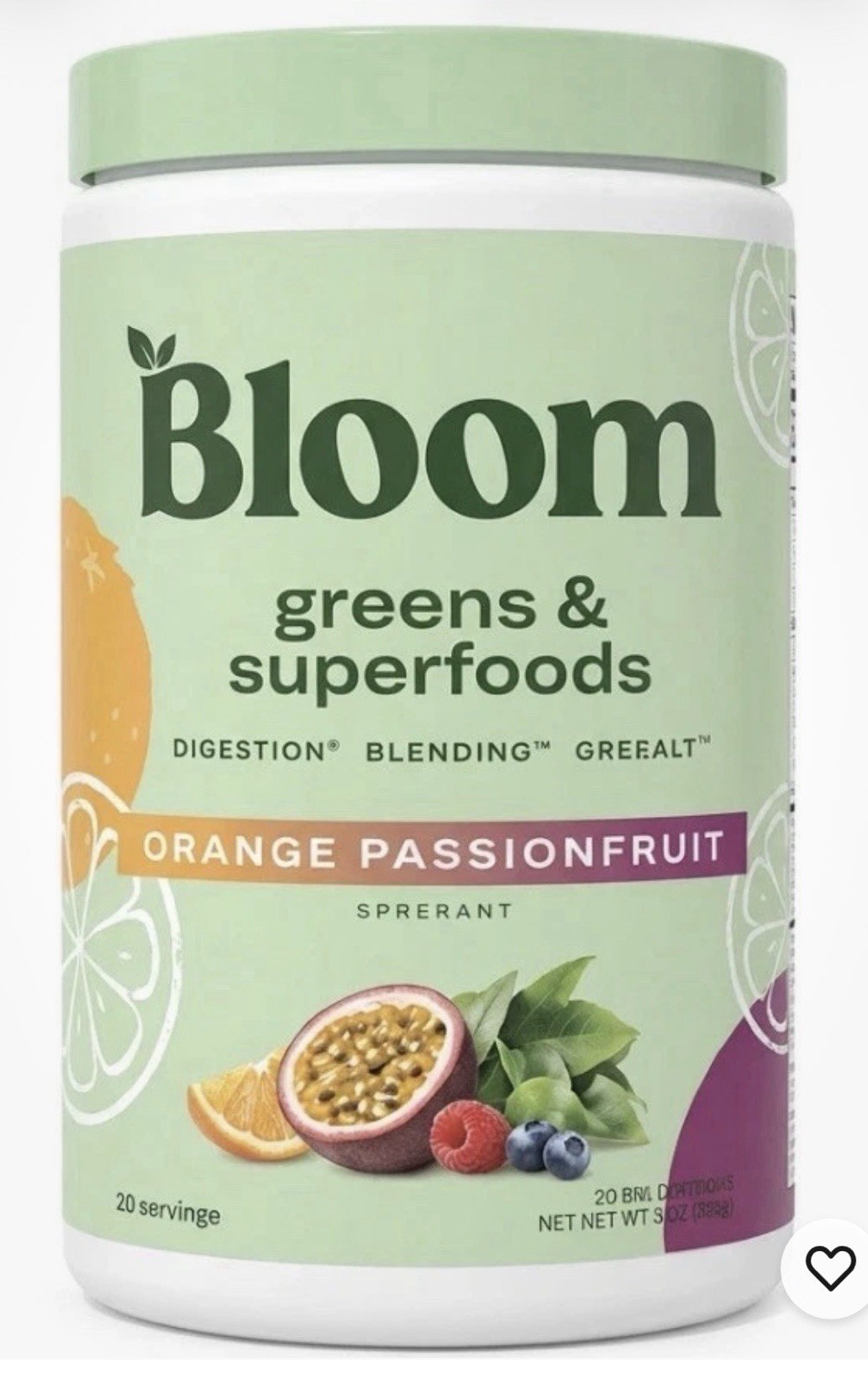 Bloom Greens & Superfoods Orange Passionfruit 25 Servings EXP 09/26