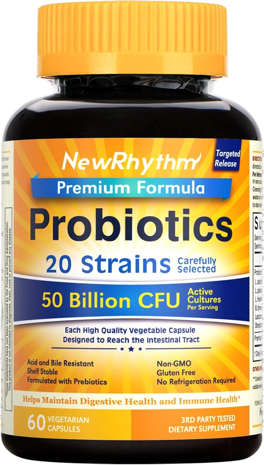 NewRhythm Probiotics 50 Billion CFU 20 Strains, 60 60 Count (Pack of 1)