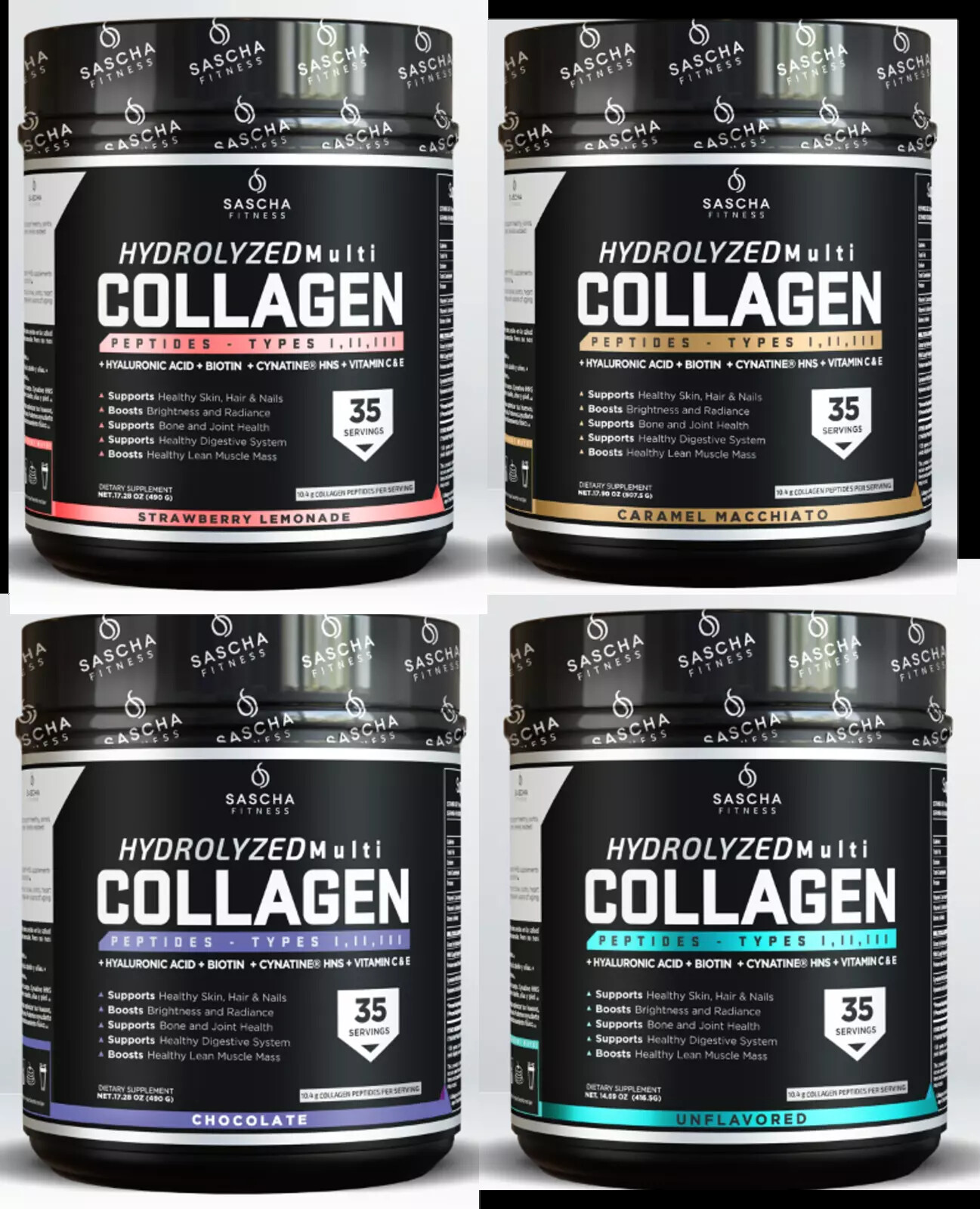 SASCHA FITNESS Hydrolyzed Multi Collagen Peptides Tipes 1,2 & 3 (4 flavors)