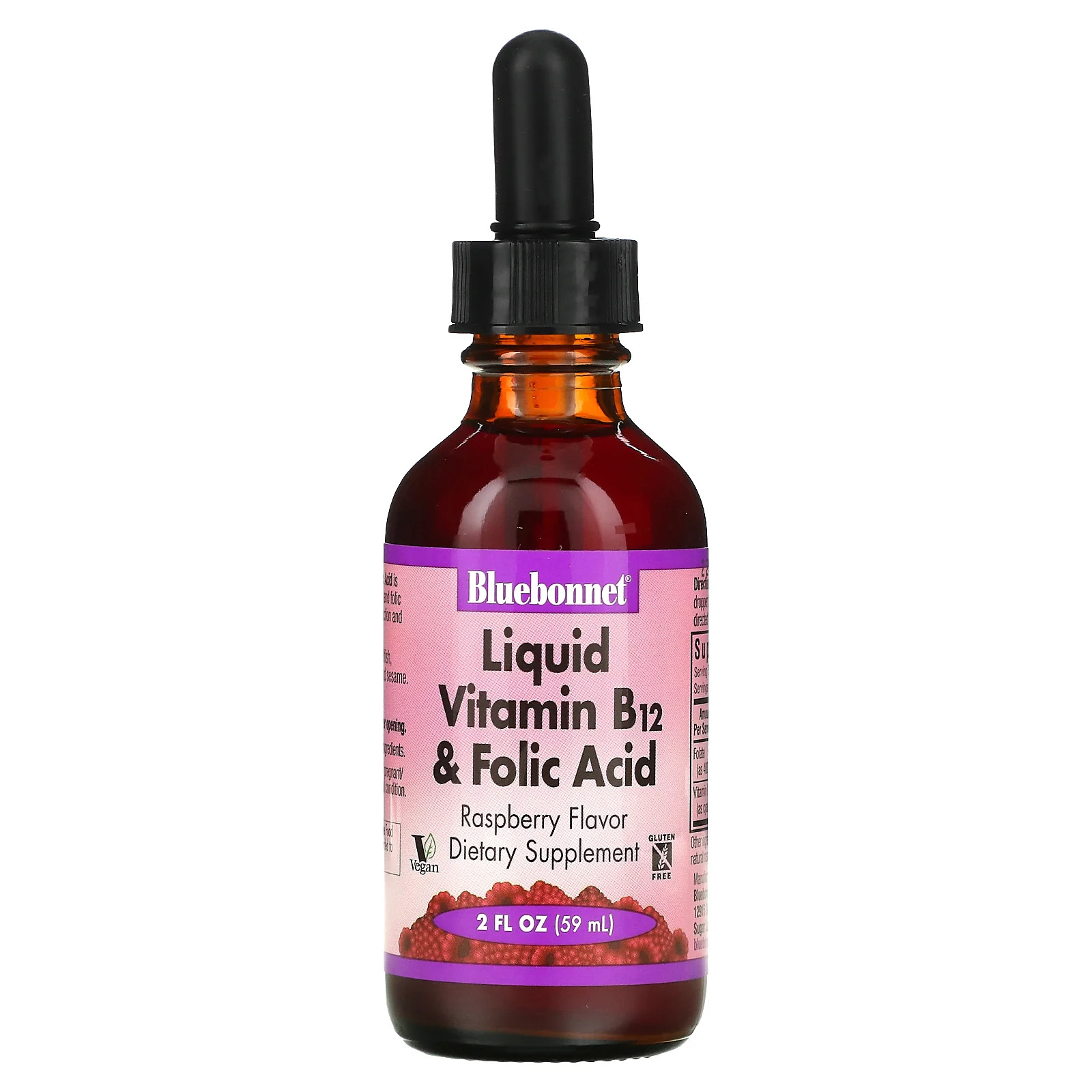 Liquid Vitamin B-12 & Folic Acid, Raspberry , 2 fl oz (59 ml)