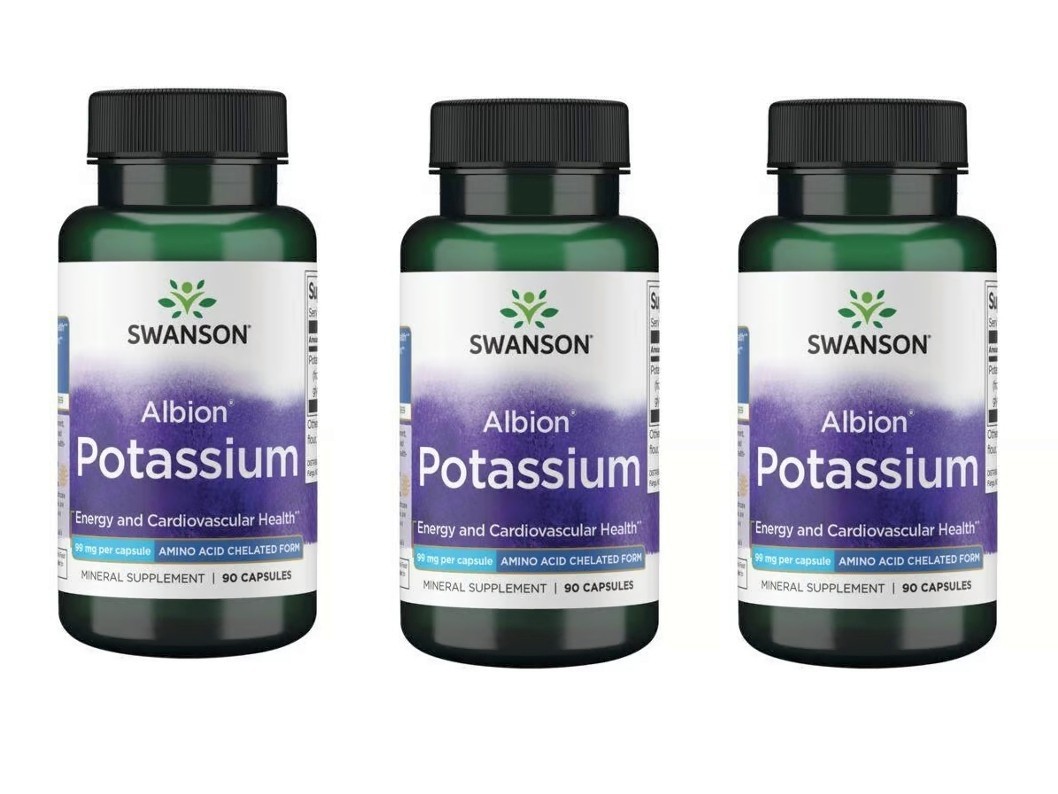 3x Swanson Albion Chelated Potassium 99mg, 90 Capsules X 3 = 270 Capsules