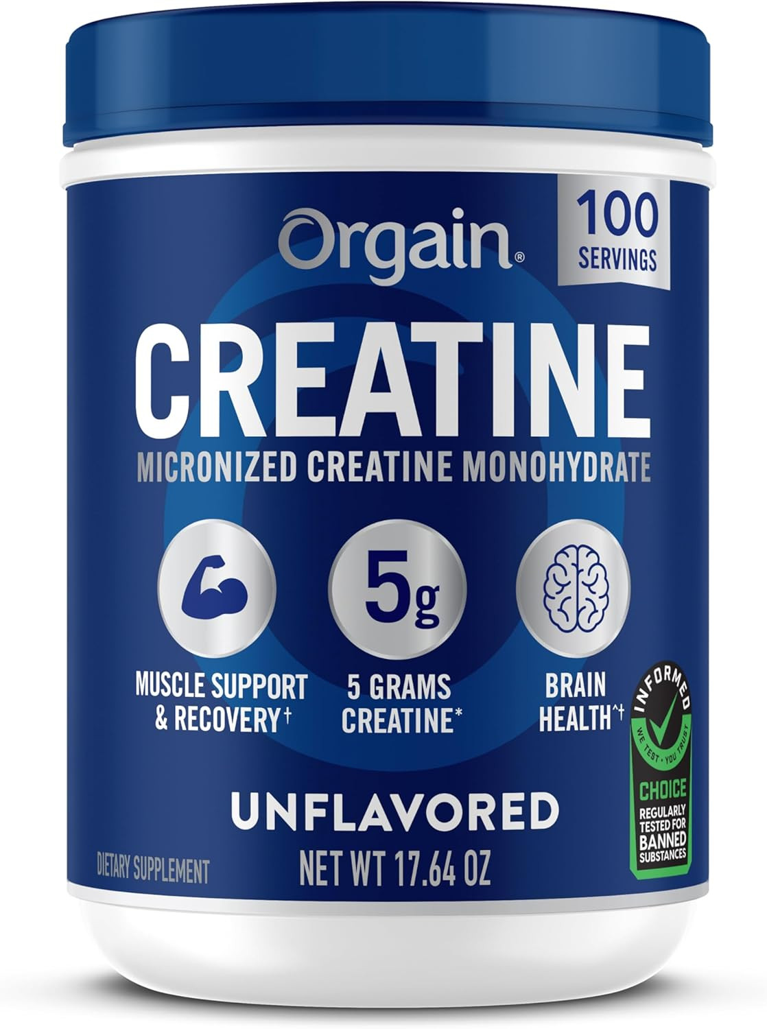 Creatine Monohydrate Micronized Powder, 100 Servings, Unflavored, Supports Muscl