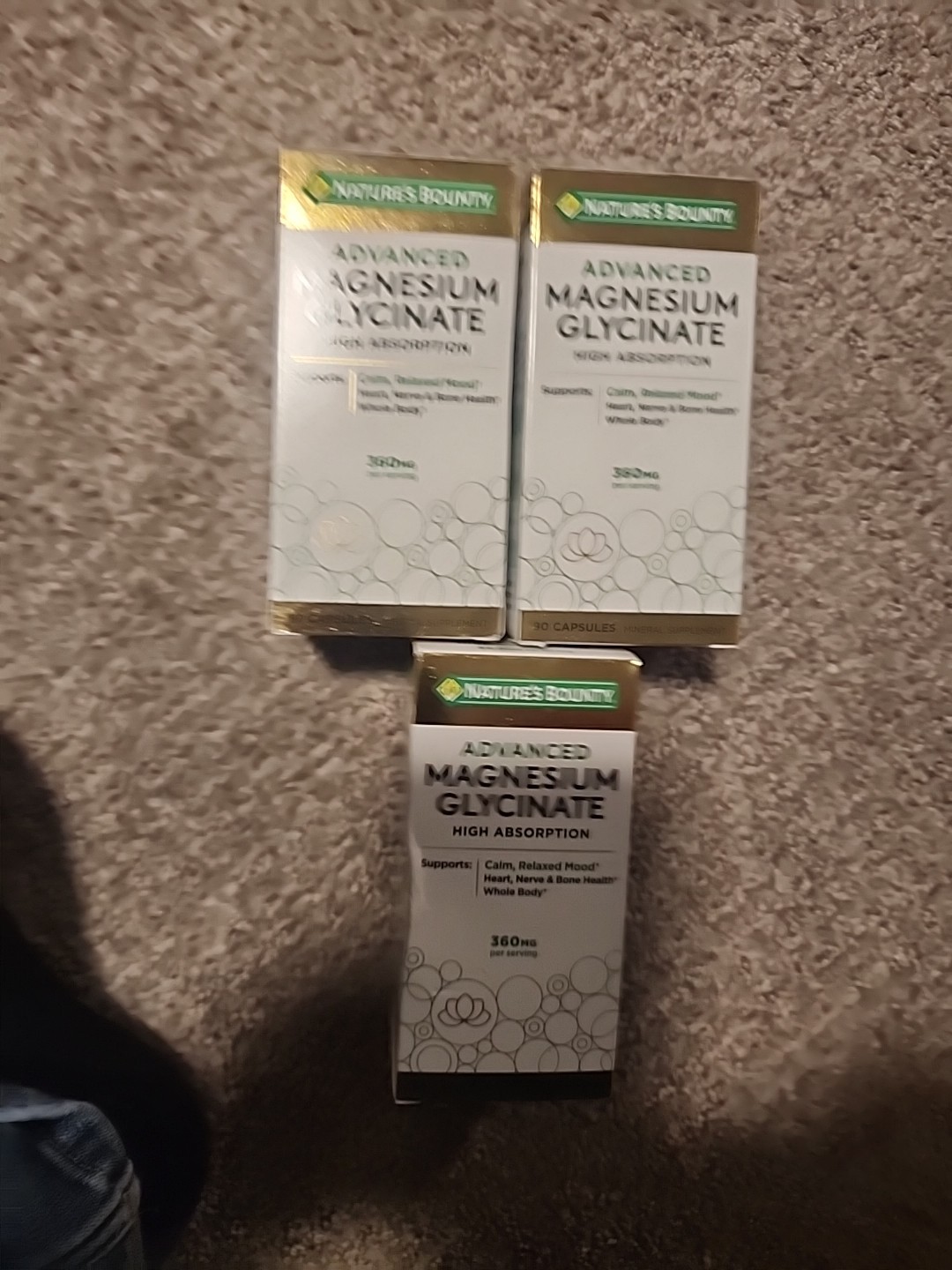 3 Pack Nature’s Bounty High Absorption Magnesium Glycinate 360mg. 270 Caps 06/28