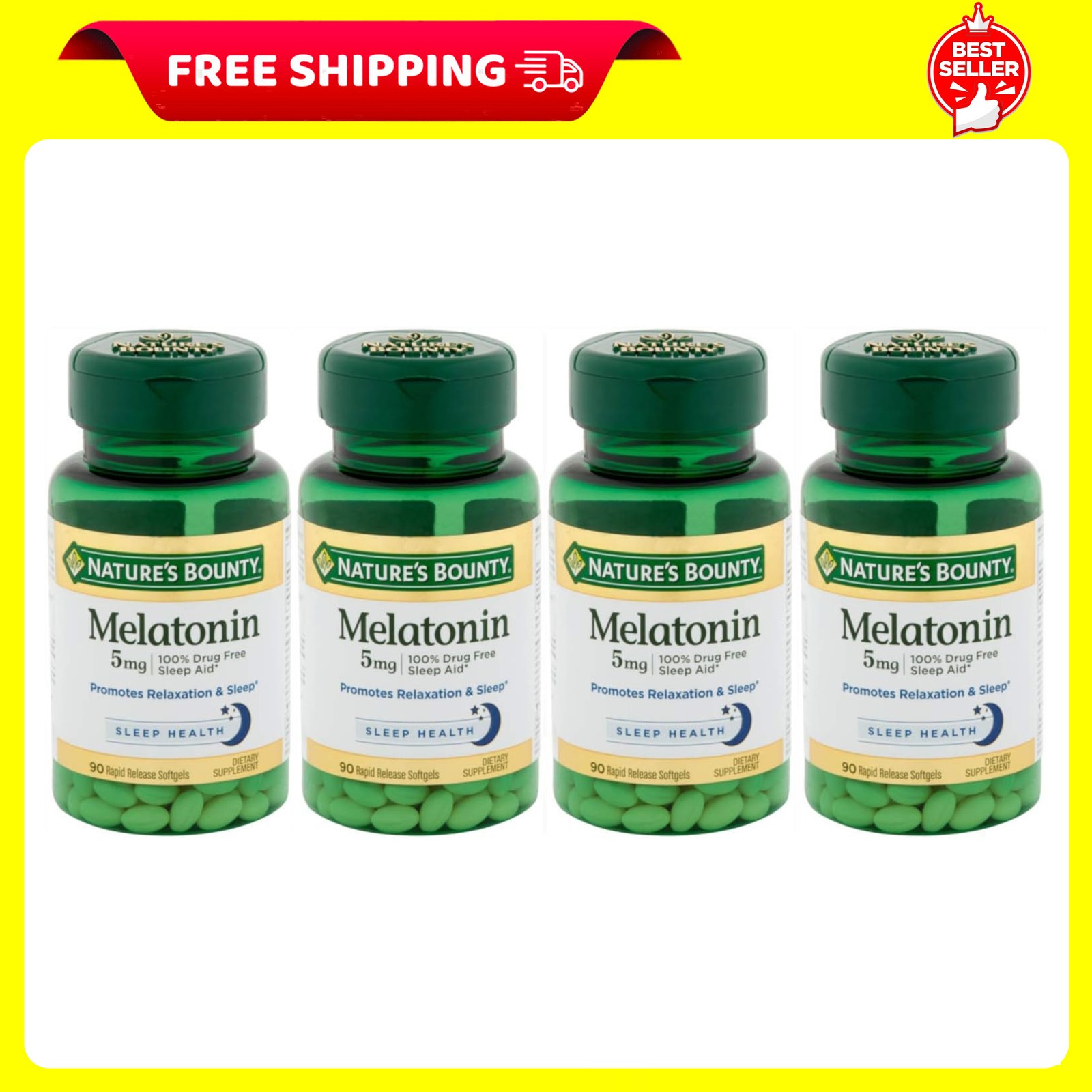 Nature’s Bounty Melatonin 5Mg Softgels Pack Of 4 Natural Sleep Aid 90 Count