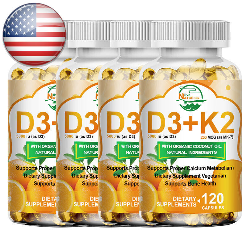 Vitamin K2 (MK7) with D3 5000 IU Supplement, 120/240/480 Capsules, Immune Health