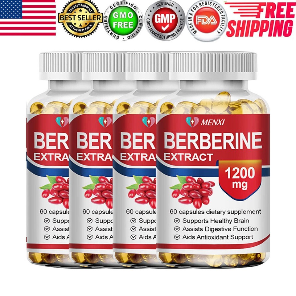 1-4 Packs Berberine HCl 1200mg Capsules – Blood Sugar Support Anti-inflammatory