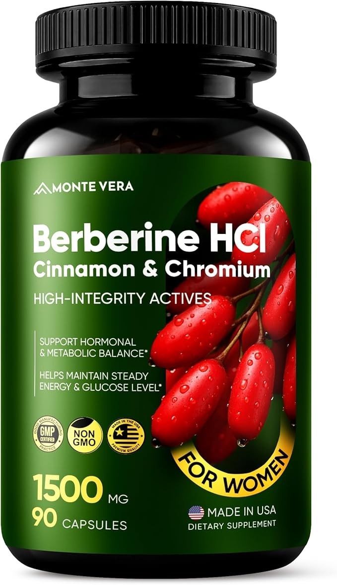 Berberine Supplement HCl 1500mg with Cinnamon & Chromium | 90 capsules