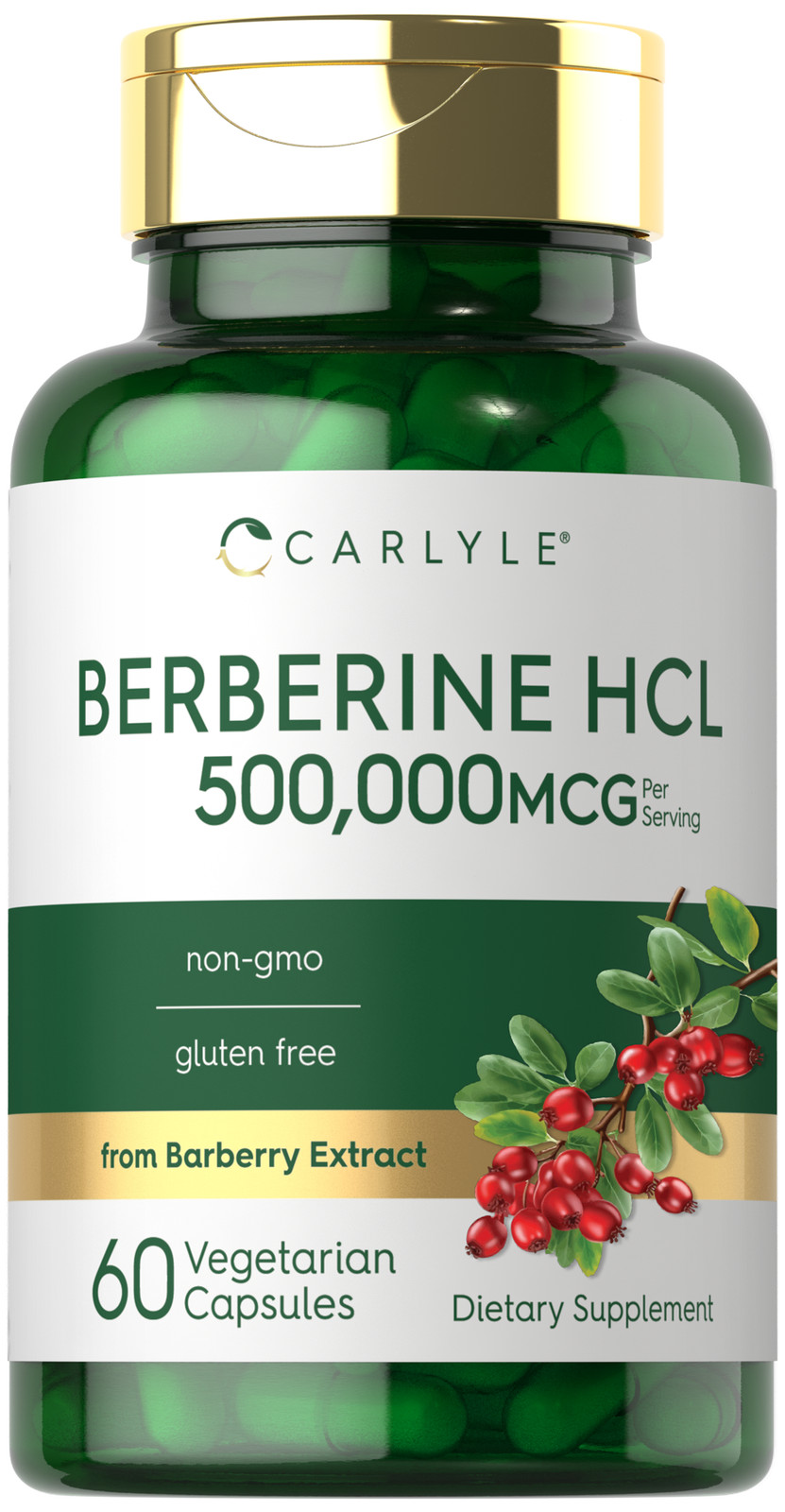 Berberine 500,000mcg | 60 Capsules | Berberine HCL | Vegetarian | by Carlyle