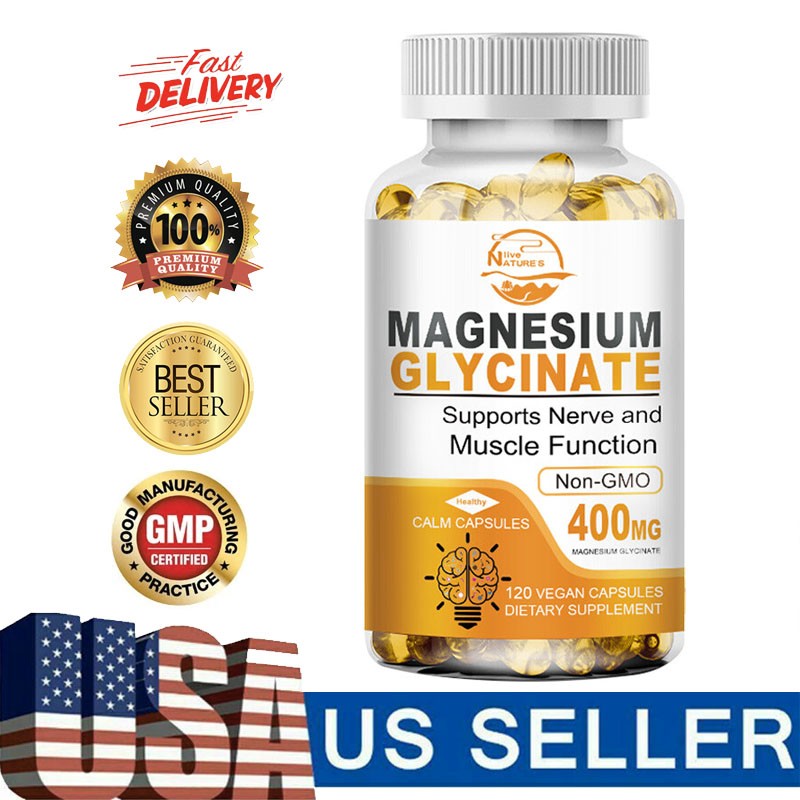 Magnesium Glycinate 400mg for Sleep Stress Relief Support Bone  – 120 Capsules