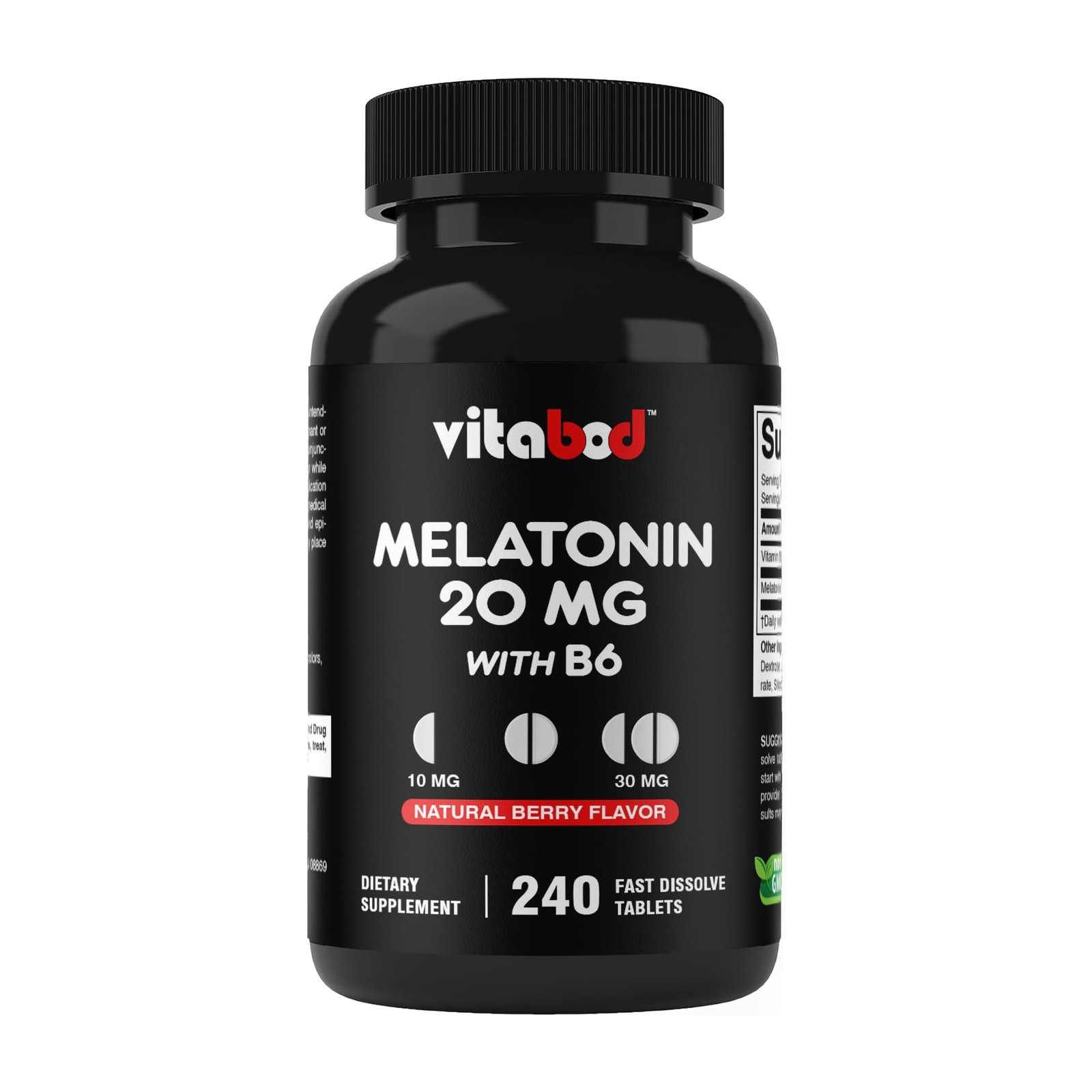 Vitabod Melatonin 20 mg – 240 Fast Dissolve Tablets – Drug Free – Natural Berry