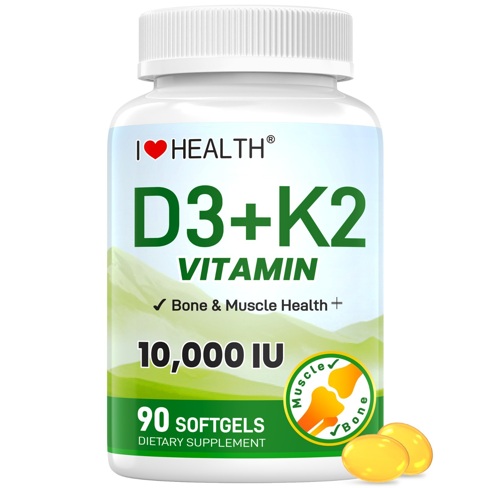 Vitamin K2 (MK7) with D3 10000 IU Supplement, 90 Softgels, Support Immune Health