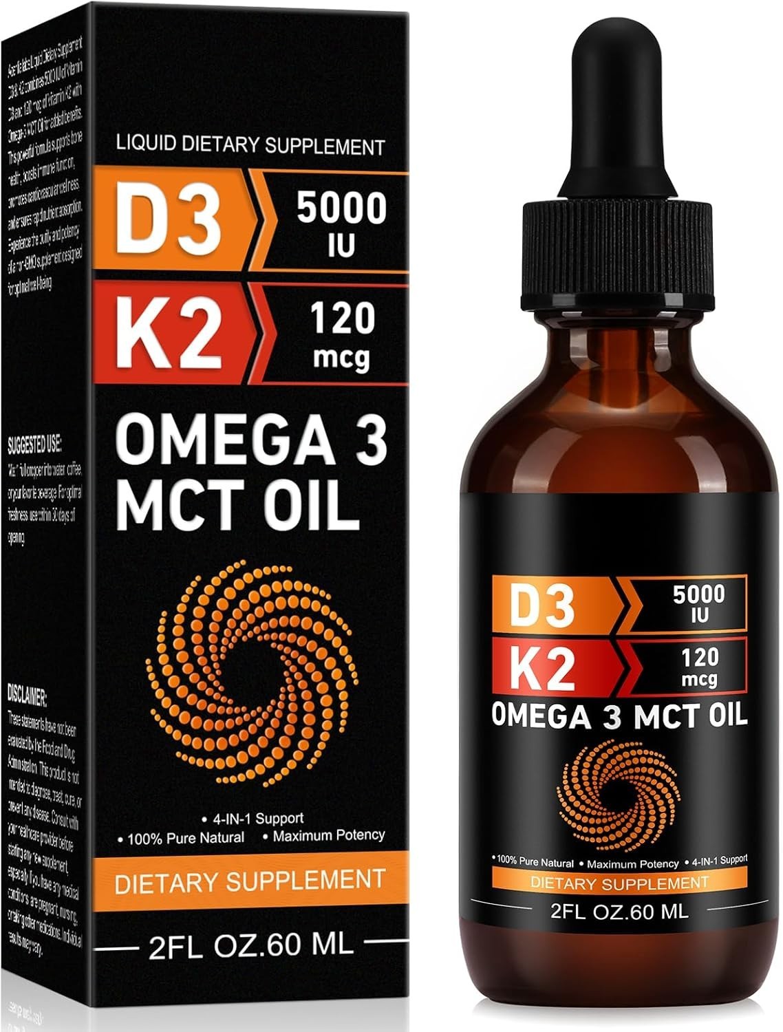 Liquid Vitamin D3 K2 5000 iu & 120 mcg – Vitamin D with MK7 Vitamin K2 Drops – B