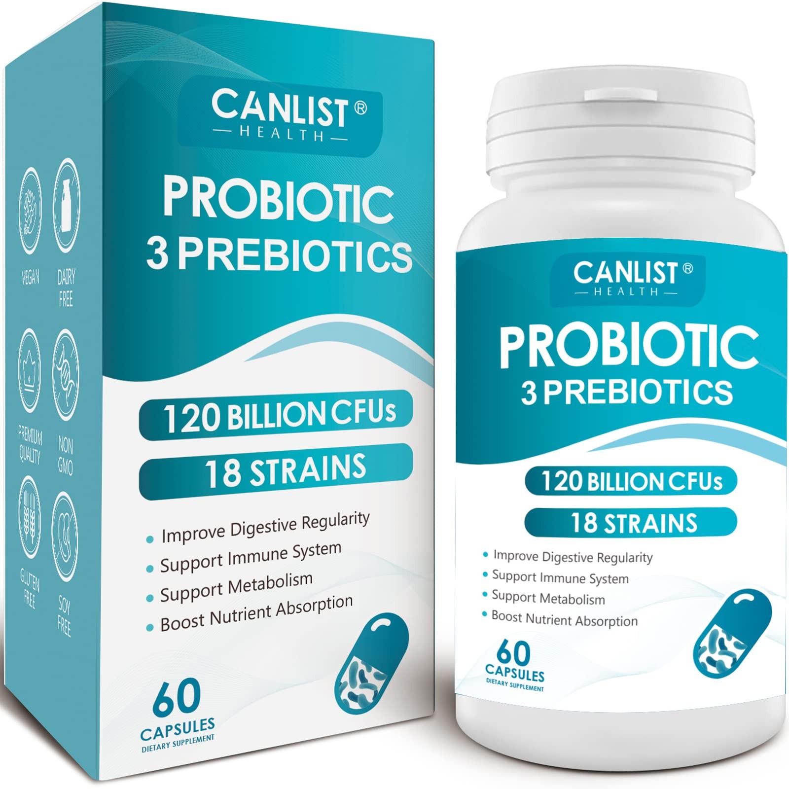 Probiotics 120 Billion CFUs 18 Strains, 3 Prebiotics & Digestive Enzymes for …