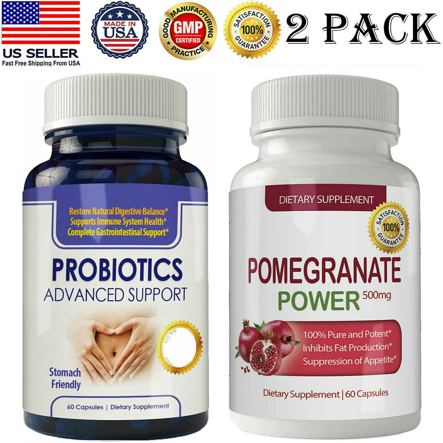 Probiotics Digestive Support & Pomegranate Extract Weight Management 60 Capsules