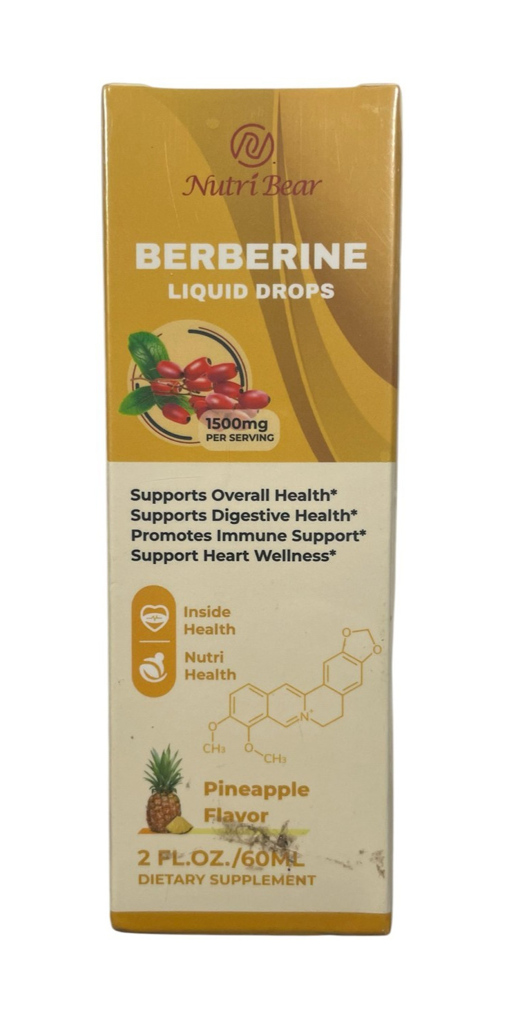 Berberine Liquid Drops – 1500 mg – Pineapple Flavor – 2 fl oz – Exp 09/27