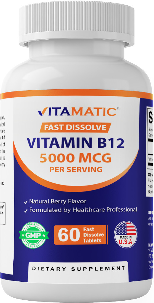 Vitamatic Vitamin B12 5000 mcg – 60 Fast Dissolve Tablets Berry Flavor