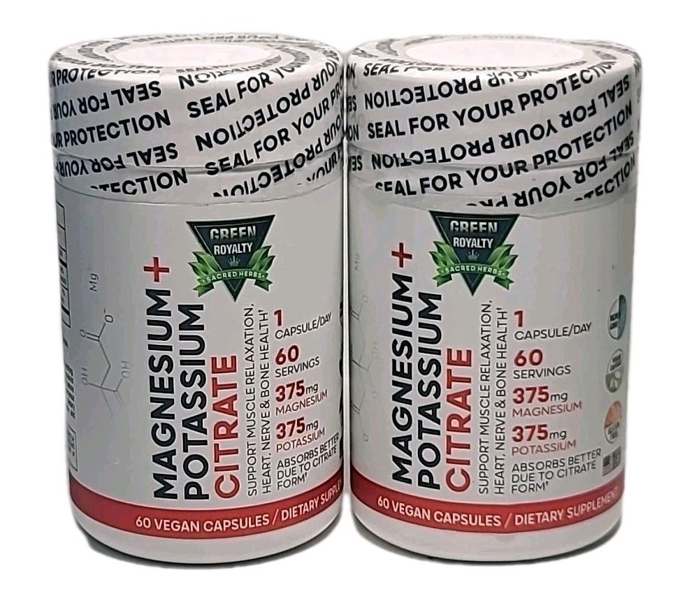 2 × MAGNESIUM POTASSIUM CITRATE • 60 CAPSULES • Heart Muscle Bone Energy Support