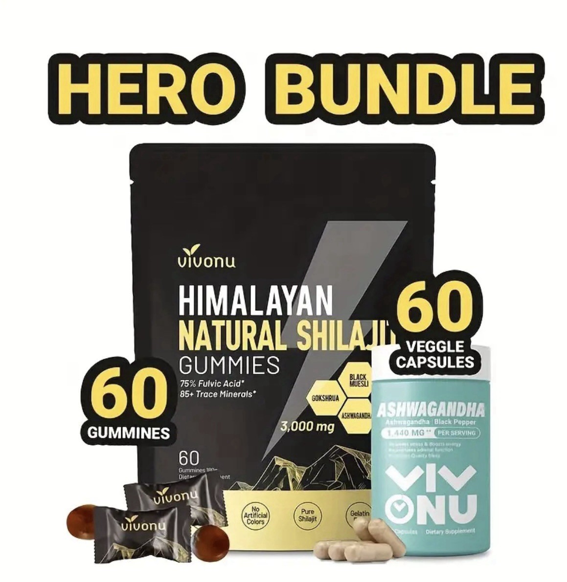 Shilajit Gummies Max Strength + Ashwagandha Bundle Energy Focus Stress Relief