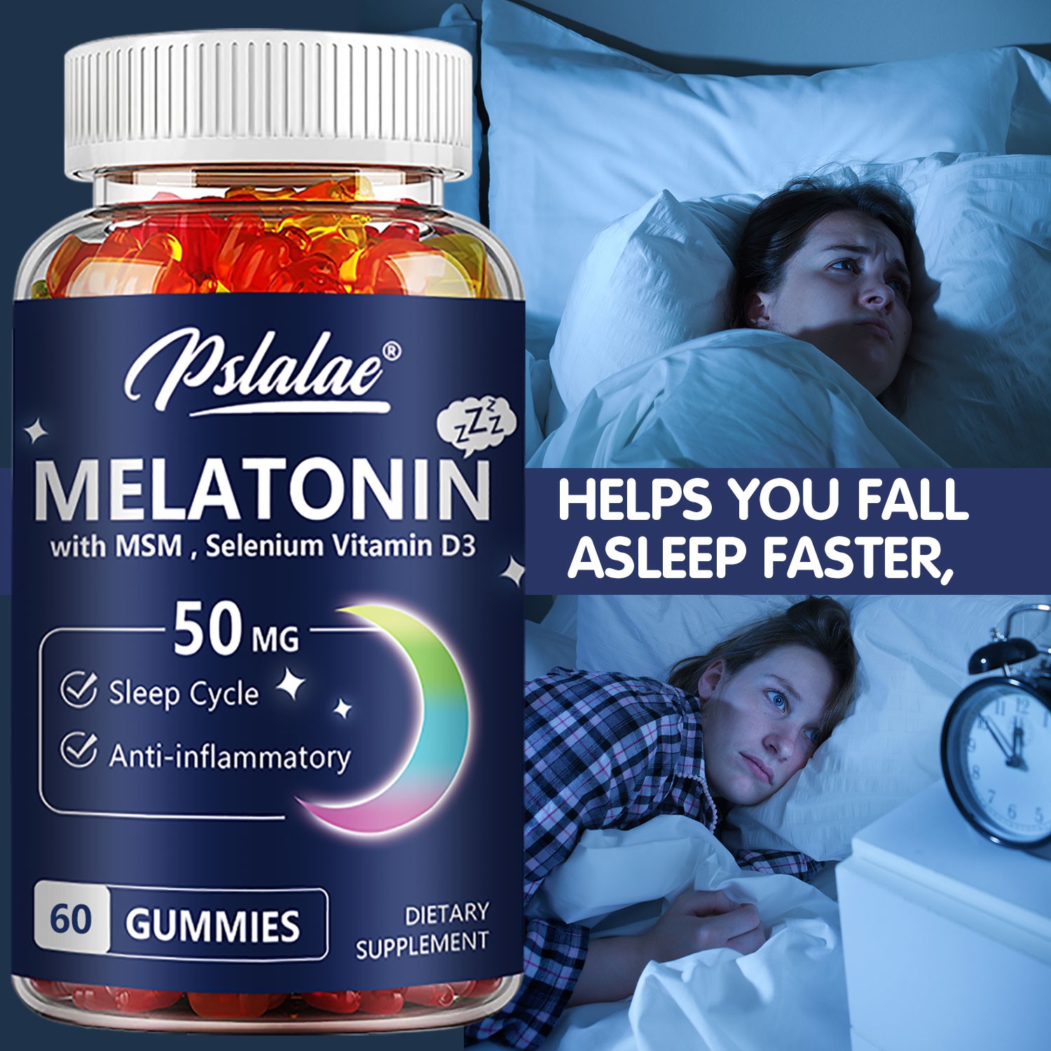 Melatonin 50mg – Improve Sleeping, Fall Asleep Faster, Extend Sleep Time 60pcs