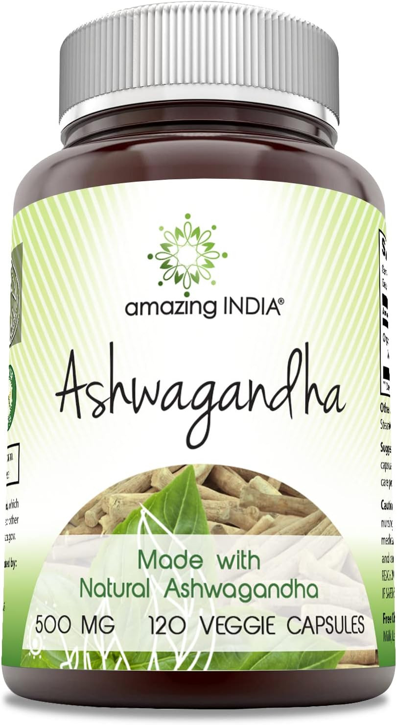 Amazing India Ashwagandha Supplement | 500 Mg per Serving | 120 Veggie Capsules