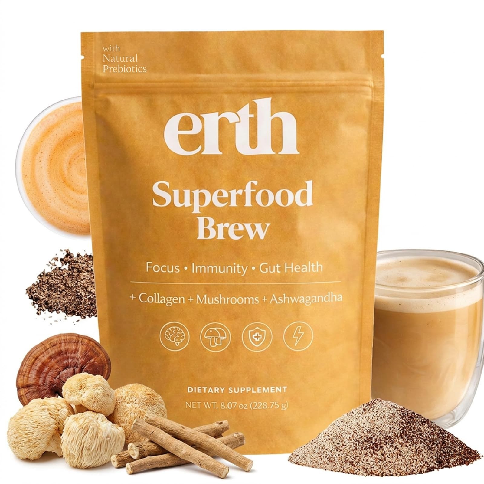 Erth Superfood Brew coffee  with Collagen & Mushroom & Ashwagandha  Adaptogen…