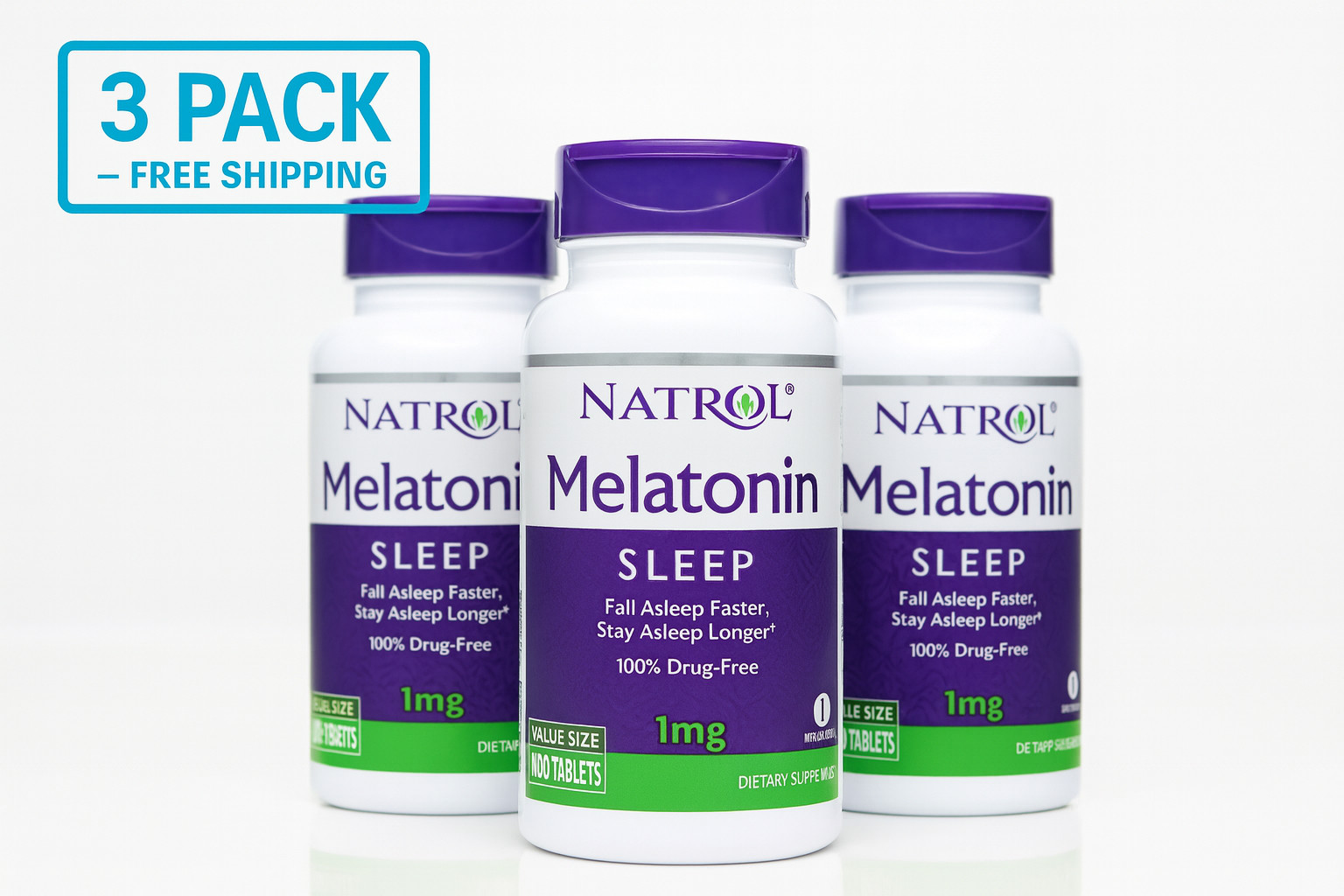 LOT OF 3!! Natrol Melatonin, 1 mg, 180 Tablets EXP 8/26 and up!