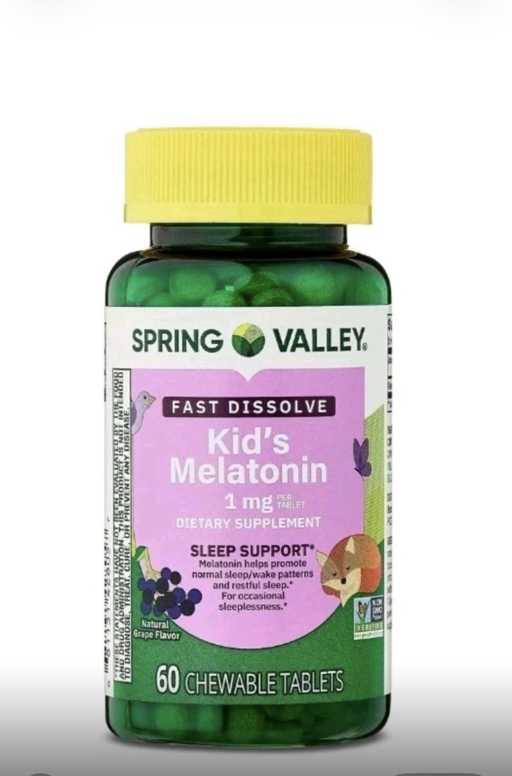 Spring Valley Kids Melatonin 1 mg Fast Dissolve 60 Chewable Tablets Sleep Suppor