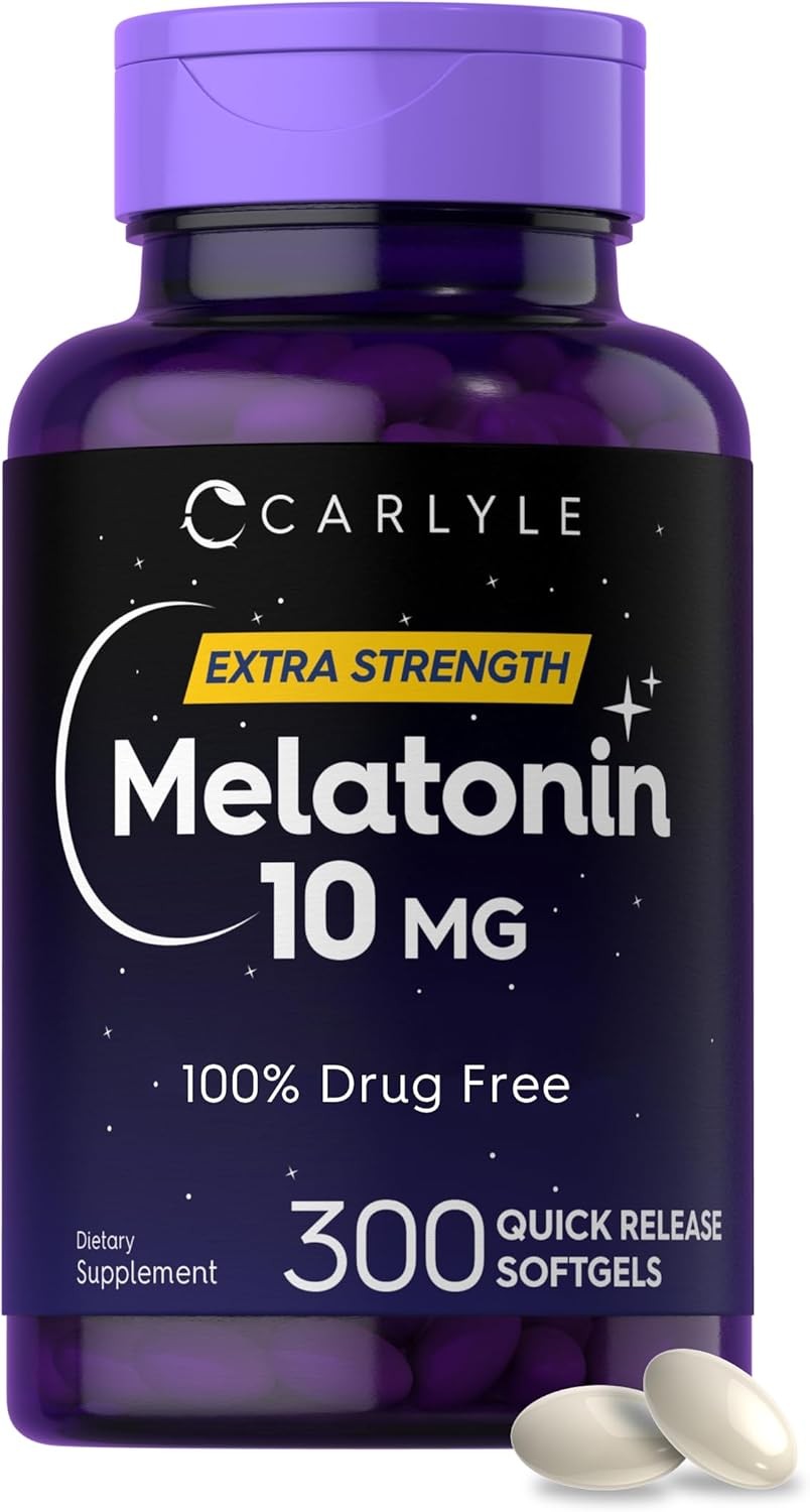 Carlyle Melatonin 10mg 300 Softgels Extra Strength Support for Adults Non-GMO