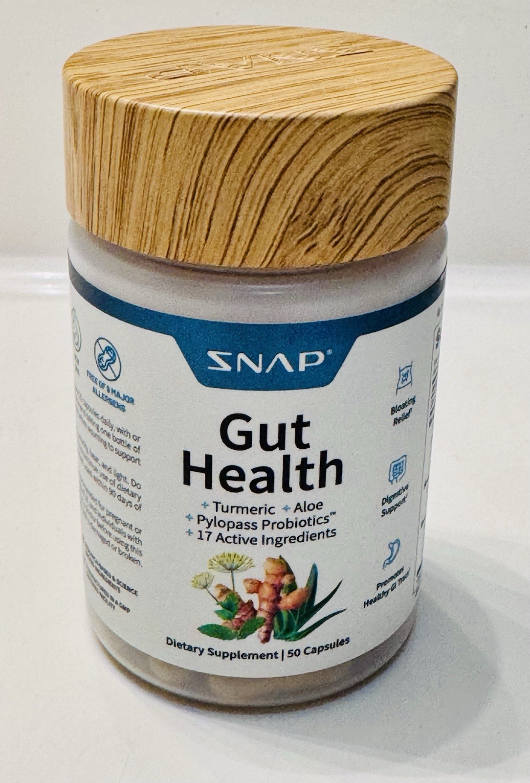 Snap Gut Health Supplement –Turmeric, Aloe Pylopass Probiotics Prebiotics 50 Ct