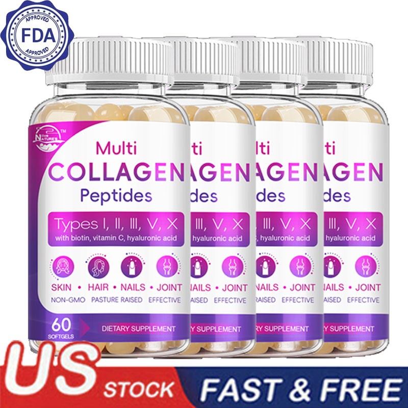 Collagen Peptides Pills Anti Aging Capsules Types I,II,III,V,X, 8-in-1 Rejuvenat