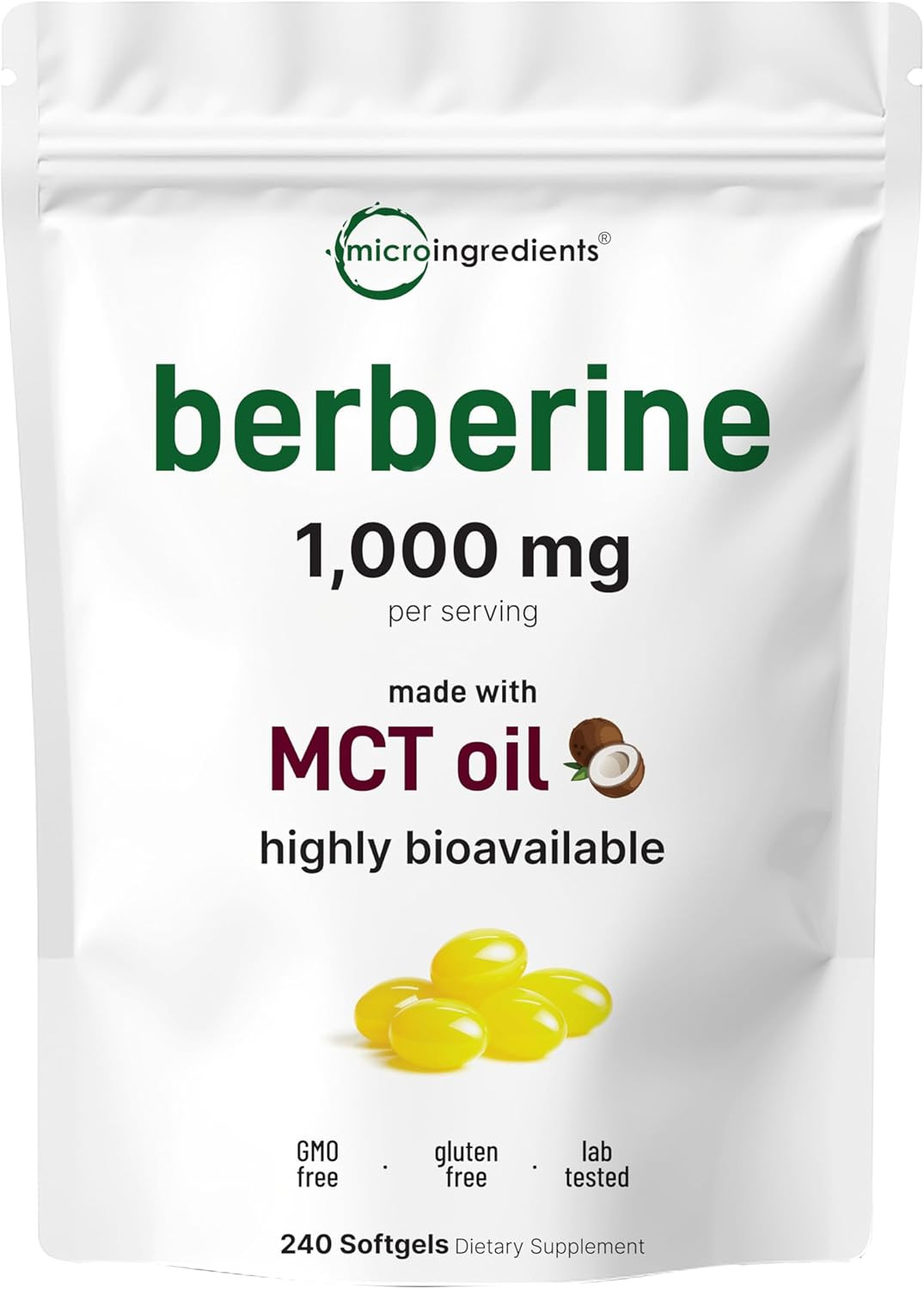 Micro Ingredients Berberine 1000mg with MCT Oil, 240 Softgels | Highly Bioavaila