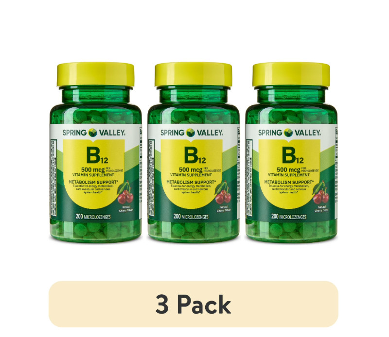 Spring Valley Vitamin B12 Sublingual 500 mcg ENERGY METABOLISM 200 ct, 3PACK