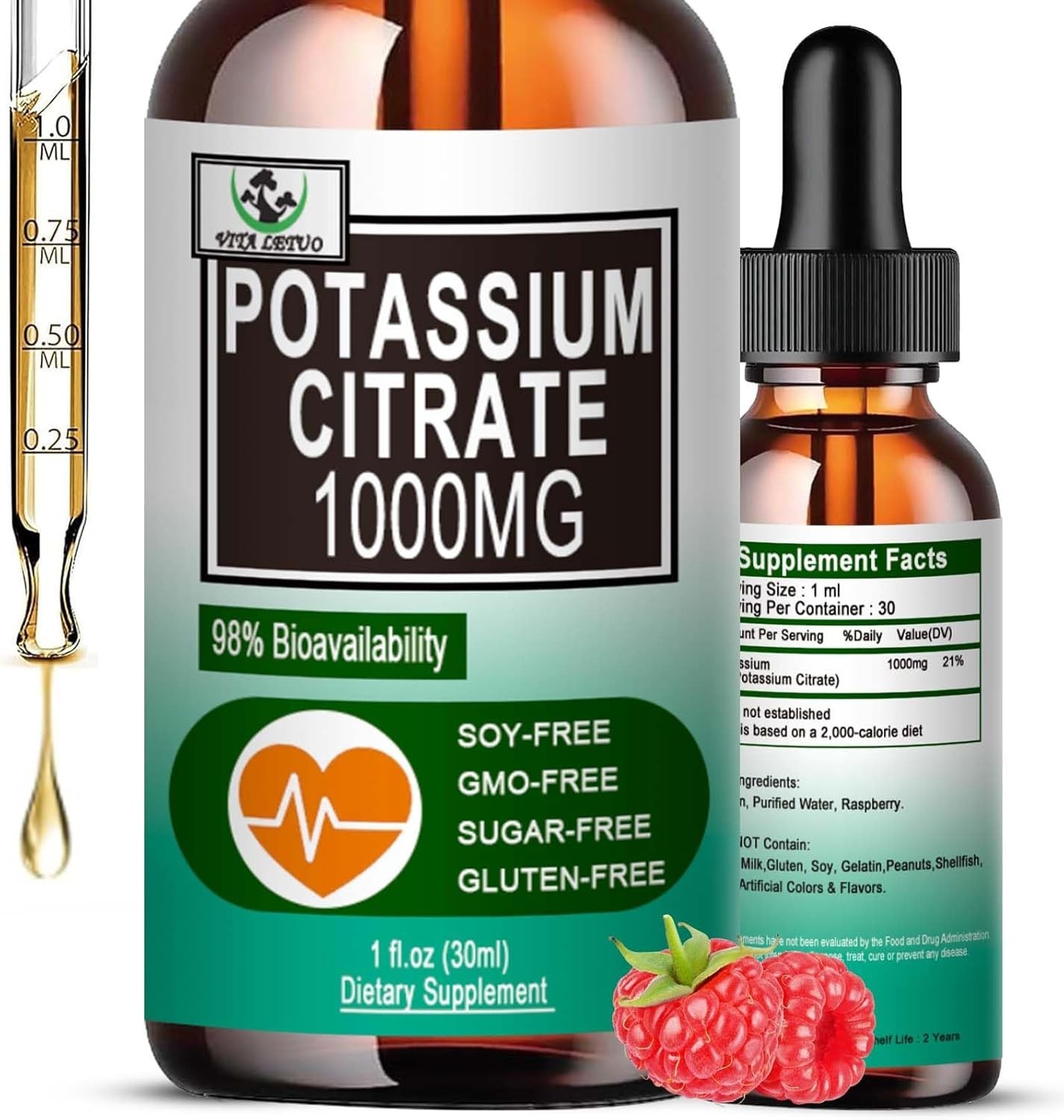 Potassium Citrate Liquid Drops,Potassium Supplement 1 Fl Oz (Pack of 1)