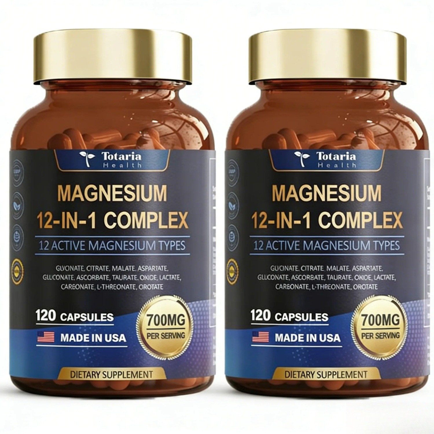 2-bottle   Totaria Magnesium 12-in-1 Complex 700mg.