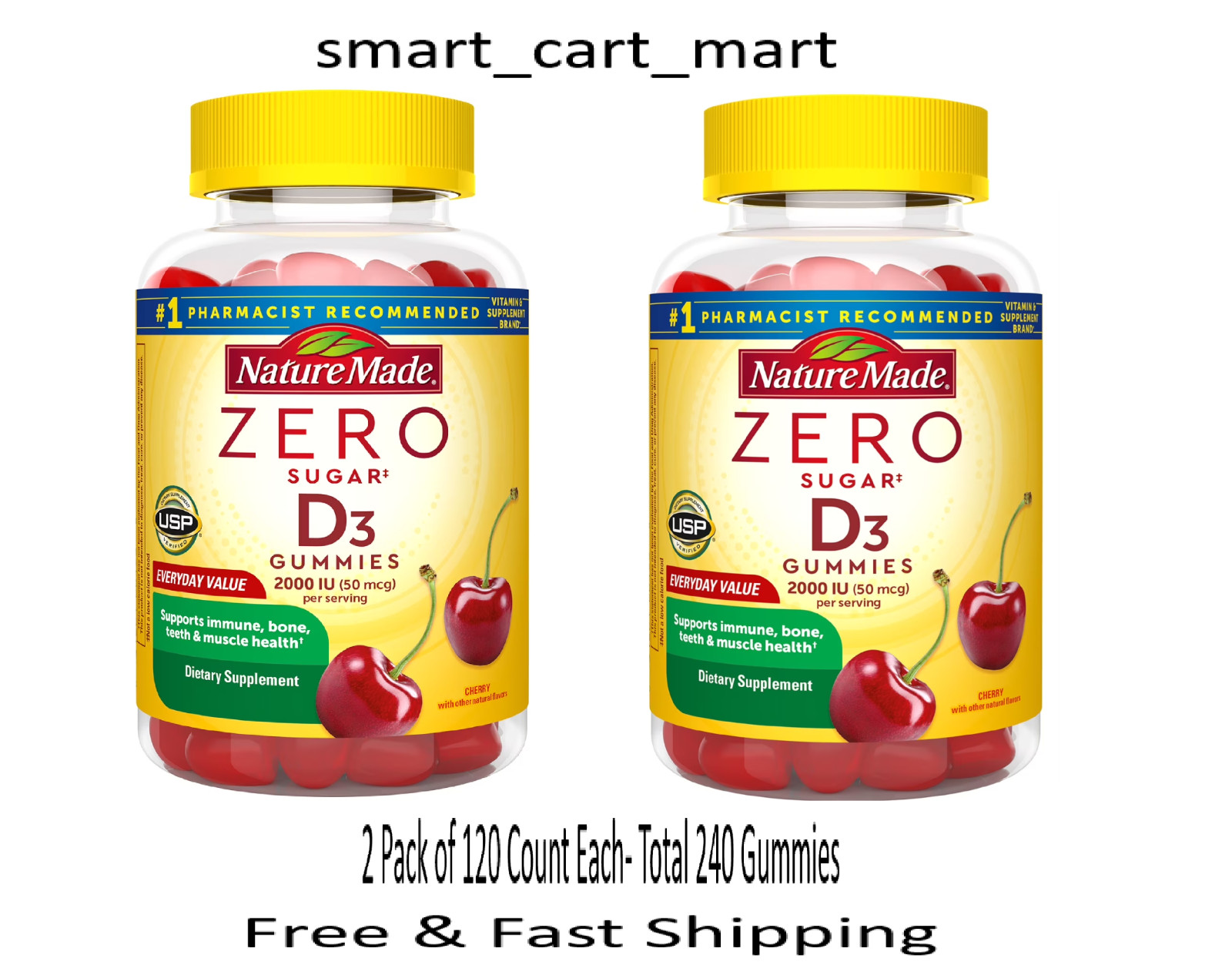 Nature Made Zero Sugar Vitamin D3 Gummies,Sugar Free Gummies,2 Pack of 120 Count