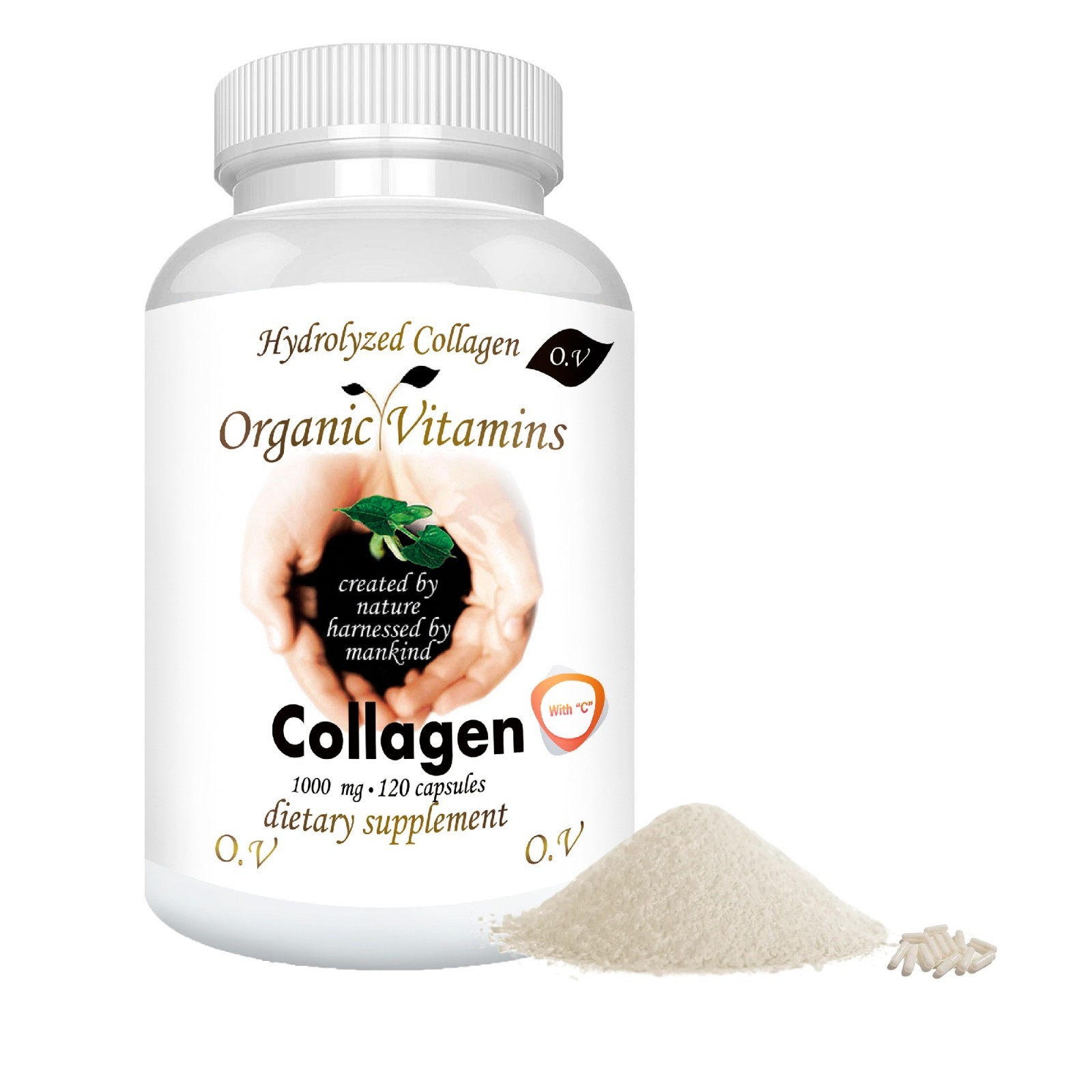 120 Capsules COLLAGEN HYDROLYSATE PLUS Vitamin C NO BIOTIN