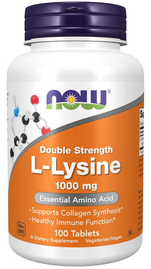 NOW Foods L-Lysine 1000mg Collagen Synthesis Double Strength 100 Tabs 07/2029EXP
