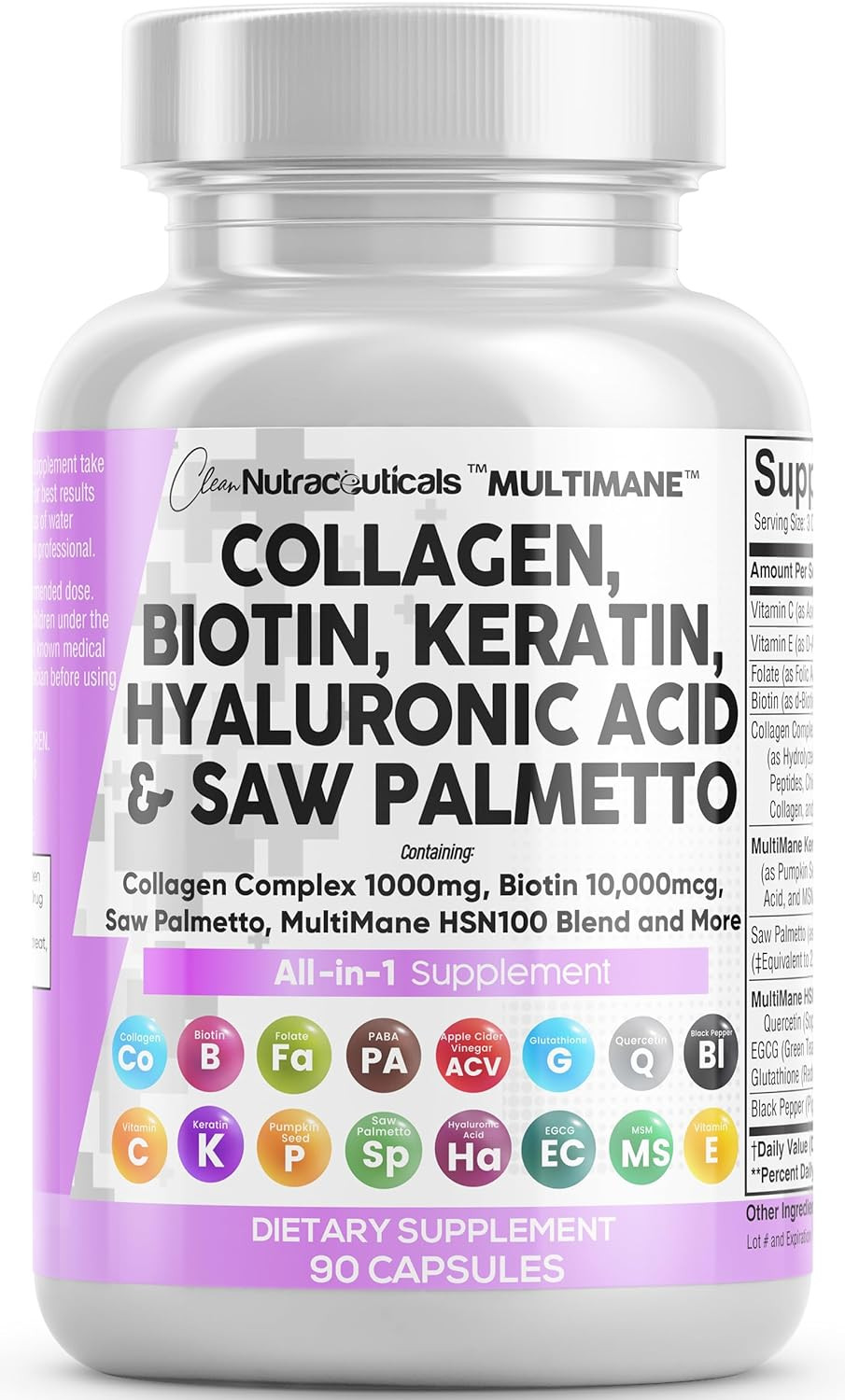 Collagen Pills 1000Mg Biotin 10000Mcg Keratin Saw Palmetto Hyaluronic Acid – …
