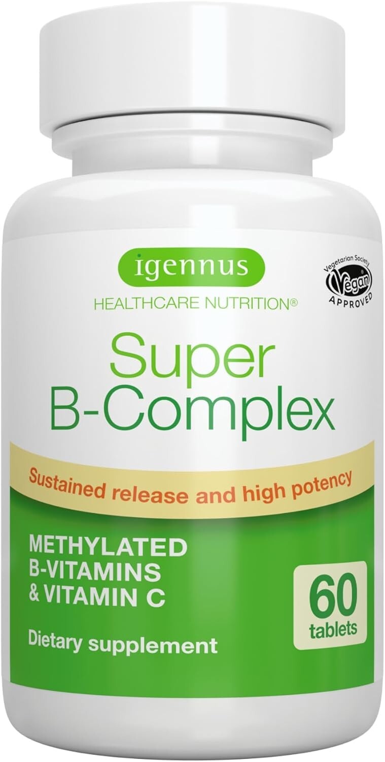 Igennus Super B Complex Methylated B Vitamins with Methylfolate B12 Vegan