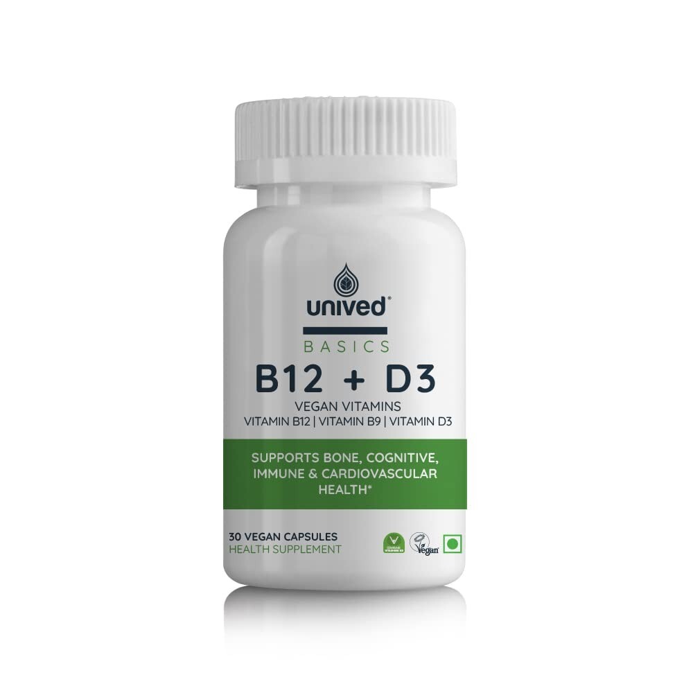 Unived Basics B12+D3 | Vitamin B12 as Methylcobalamin 30 Vegan Capsules Long Exp