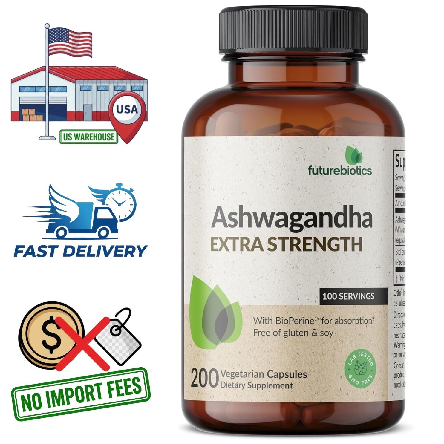Ashwagandha with BioPerine Black Pepper Extract, 200 Capsules