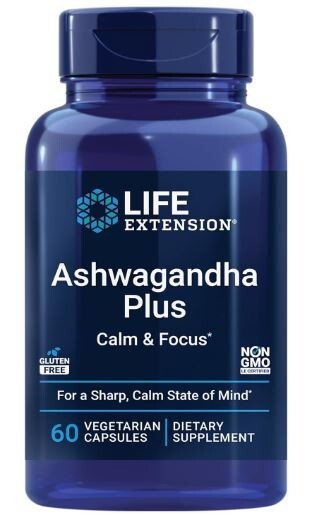 Life Extension Ashwagandha Plus Calm and Focus Relaxation 60 Vegetarian Capsules