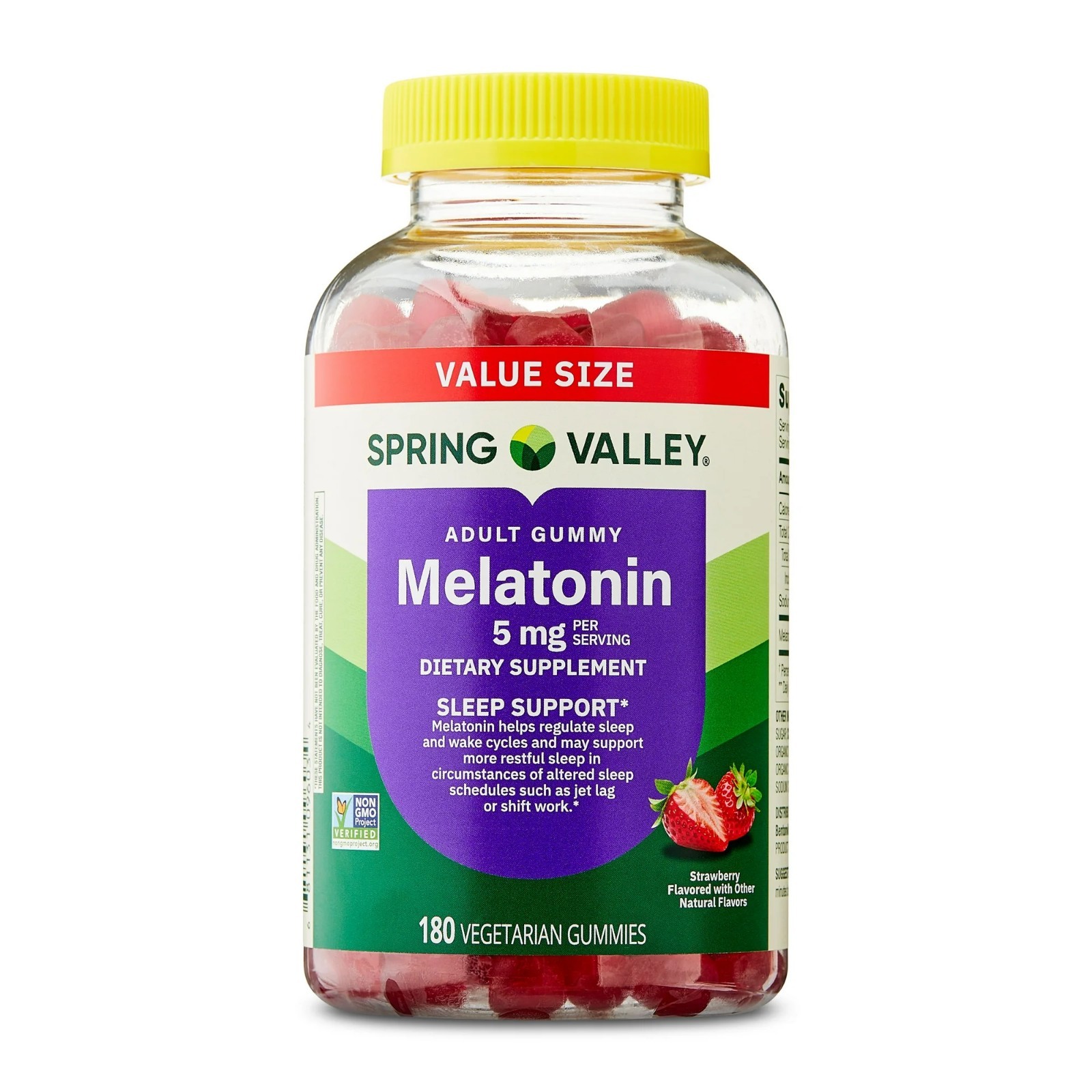 Spring Valley Non GMO Melatonin Gummies, Strawberry 5mg, 180 Count
