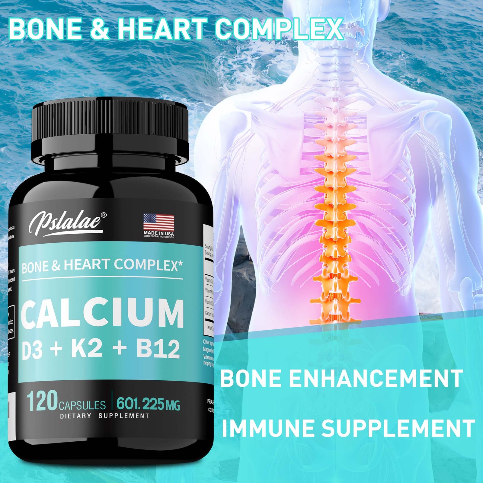 Calcium – Vitamins D3, K2 and B12 – Bone, Heart Muscle Nerve Health Support
