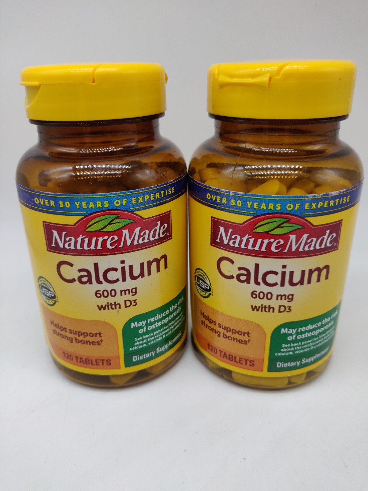 Lot of 2 – NatureMade Calcium w/ Vitamin D3 120 Tablets, 600 mg, EXP: 08/2027