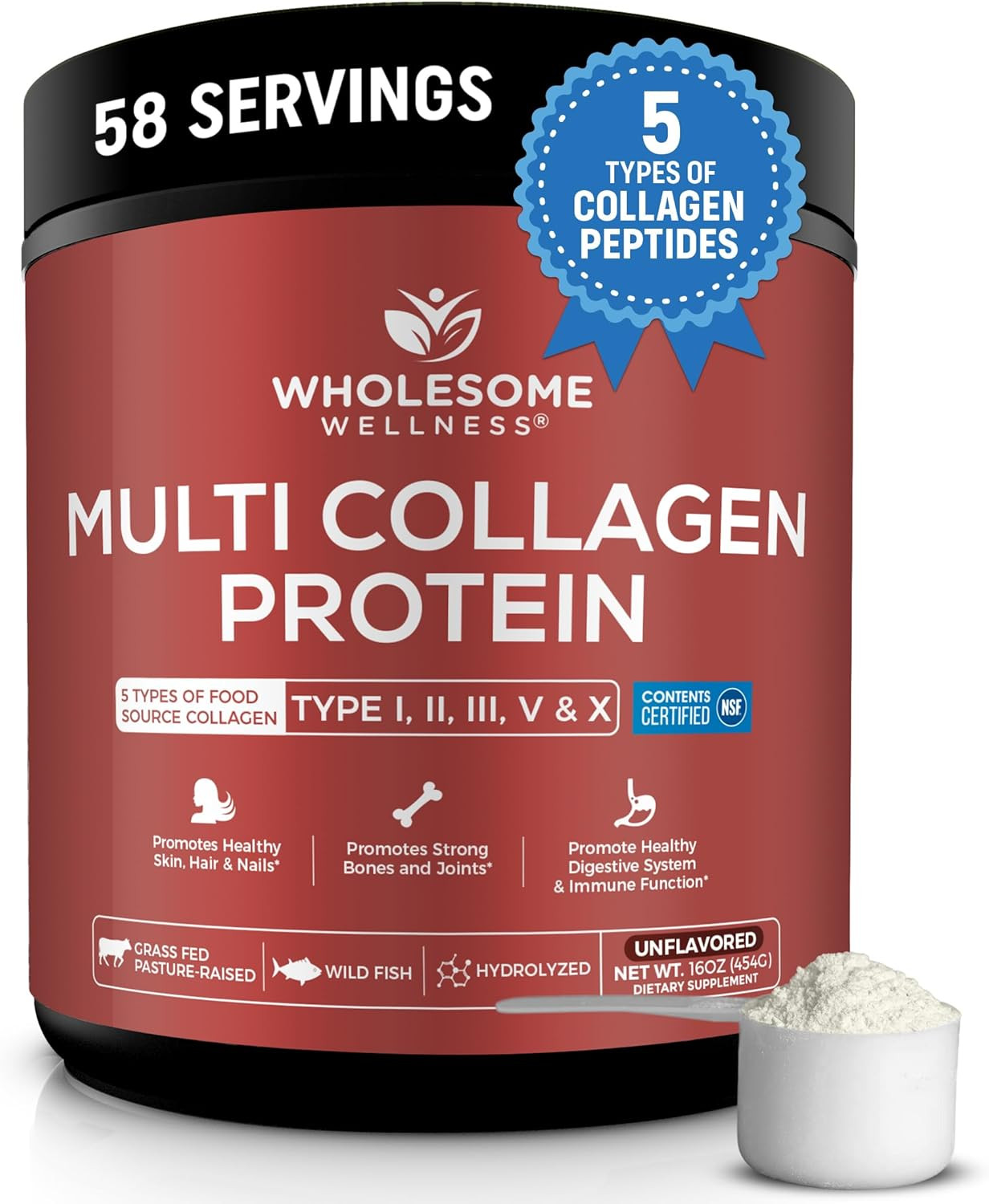 Premium Multi Collagen Peptides Protein Powder for Women and Men, 5 Types of Hyd