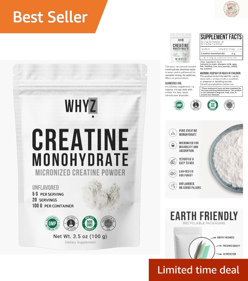 Unflavored Micronized Creatine Monohydrate – 20 Servings for Strength & Recovery