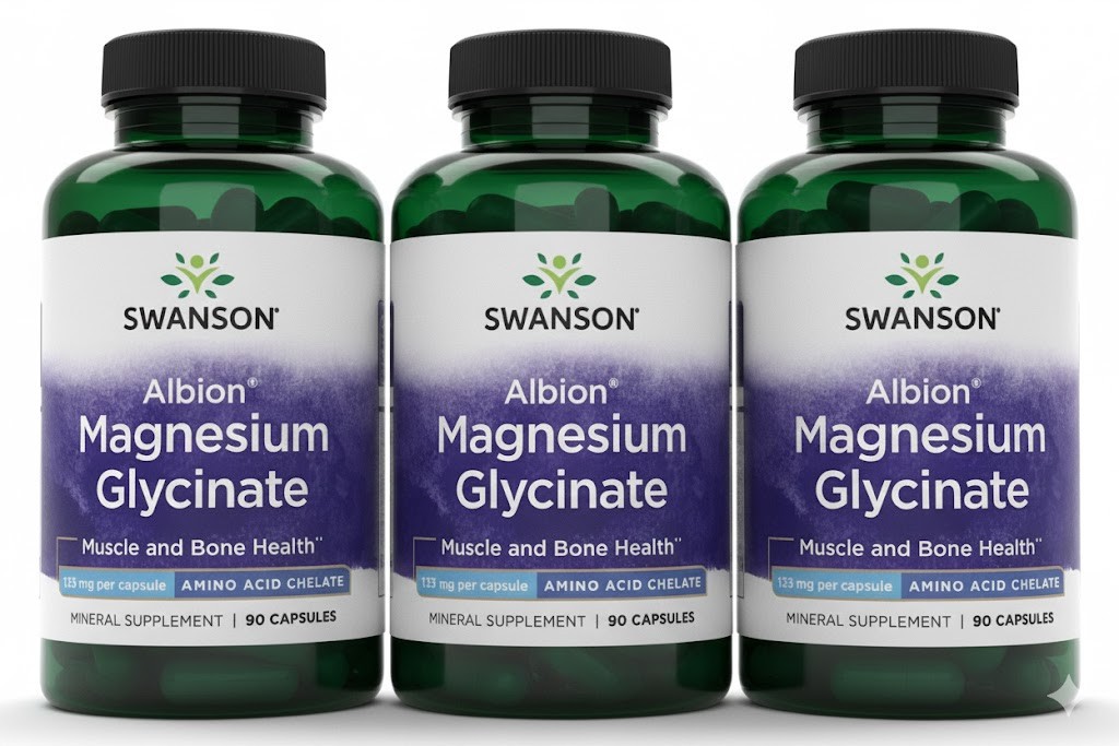 3X Swanson Albion Magnesium Glycinate 133 mg 3X 90 Cap heart nerve bone health