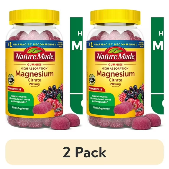 Magnesium Citrate Gummies 64-Count Nature Made High Absorption 200 MG ( 2 Pack)