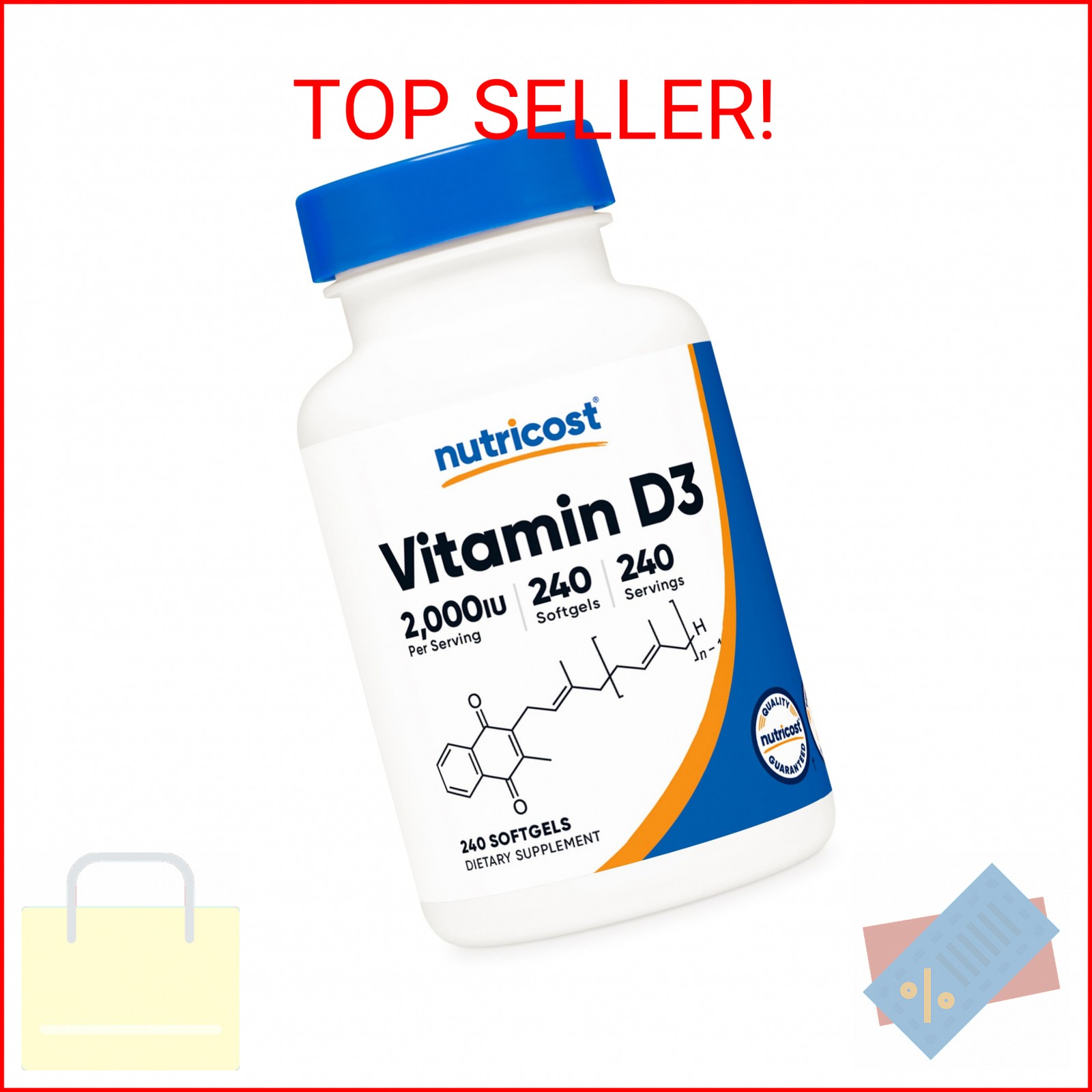 Nutricost Vitamin D3 2000 iu Softgels, 240 Softgels – Non-GMO & Gluten Free
